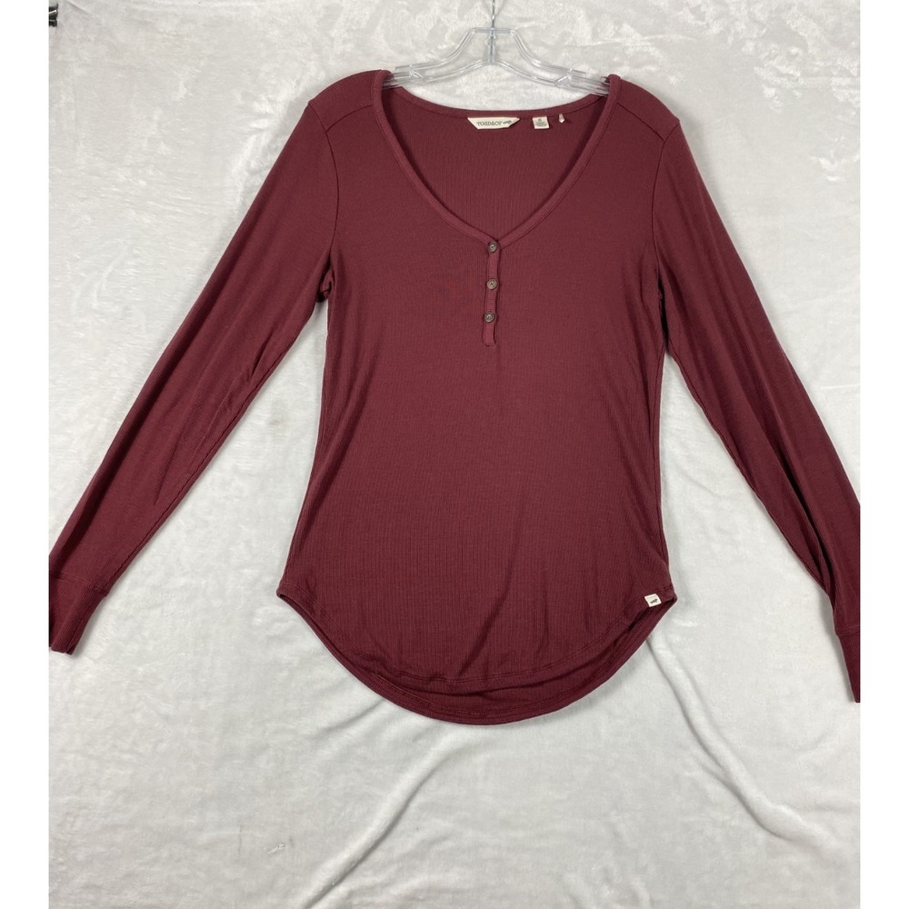 Toad&Co. Base Layer Ribbed Henley Top Women Sz S Merlot Red Long Sleeve